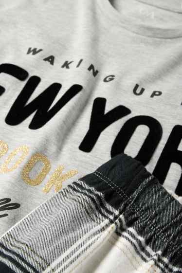 Kinder Mädchen - New York - Pyjama mit Flanellhose - 2 teilig - hellgrau-melange