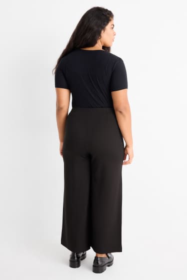 Dámské - Žerzejové kalhoty - high waist - wide leg - černá