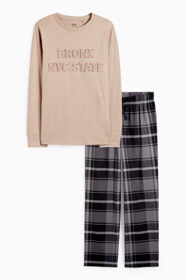Kinder Buben - NYC - Pyjama mit Flanellhose - 2 teilig - beige