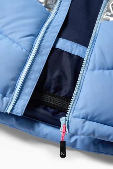 Bambine - Giacca da sci con cappuccio - idrorepellente - effetto brillante - blu