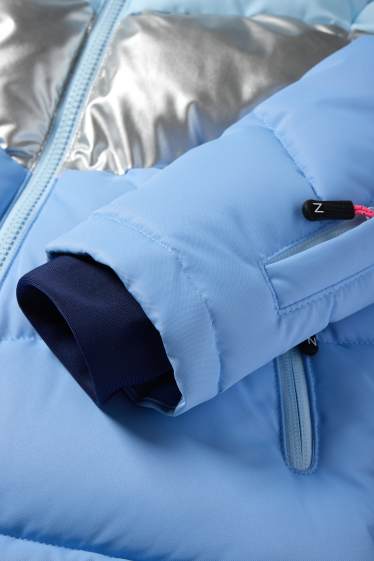 Bambine - Giacca da sci con cappuccio - idrorepellente - effetto brillante - blu
