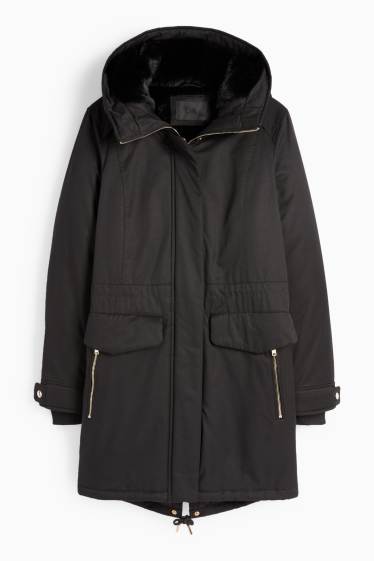 Dámské - Parka s kapucí - s výplní - černá