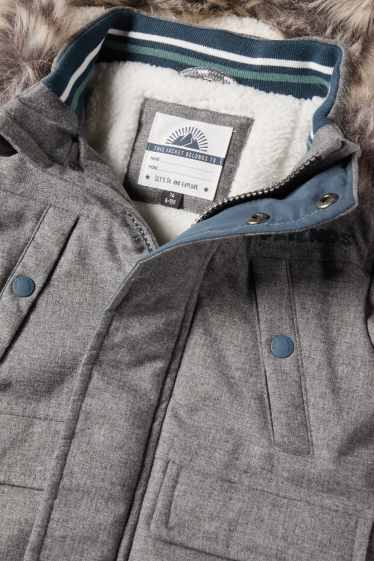 Neonati  - Motivo volpe - parka neonati - cappuccio e inserto in pelliccia sintetica - tortora