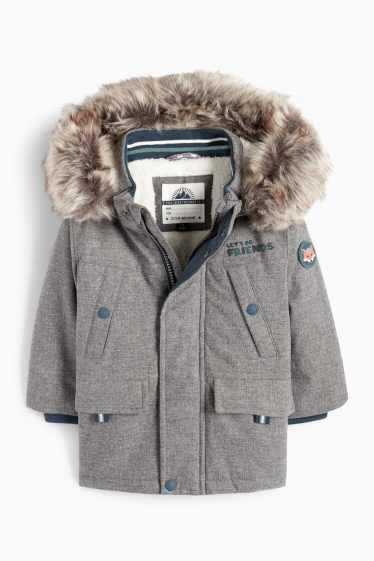 Neonati  - Motivo volpe - parka neonati - cappuccio e inserto in pelliccia sintetica - tortora