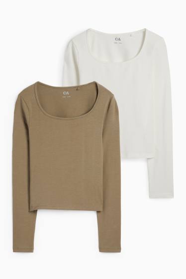 Kinder Mädchen - Multipack 2er - Langarmshirt - khaki