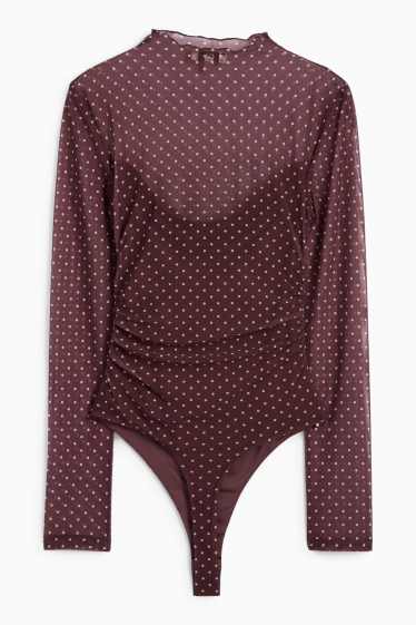 Dames - Body - mesh - gestippeld - donkerrood