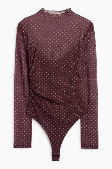 Dames - Body - mesh - gestippeld - donkerrood