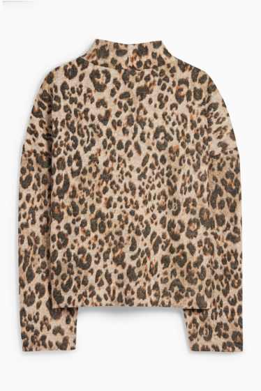 Damen - Sweatshirt - Leo-Print - schwarz / beige