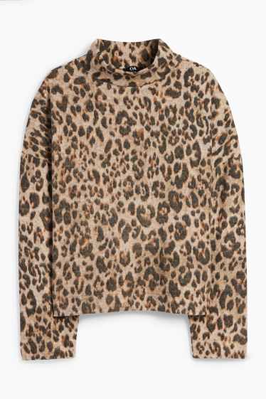 Damen - Sweatshirt - Leo-Print - schwarz / beige