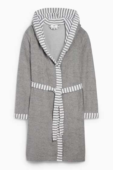 Dames - Frotté badjas, met capuchon - grijs-mix