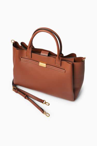 Dames - Grote shopper met afneembare draagriem - imitatieleer - lichtbruin