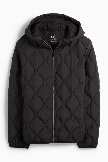 Women - Quilted jacket with hood - black