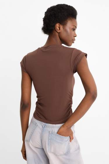 Dames - T-shirt - slim fit - donkerbruin