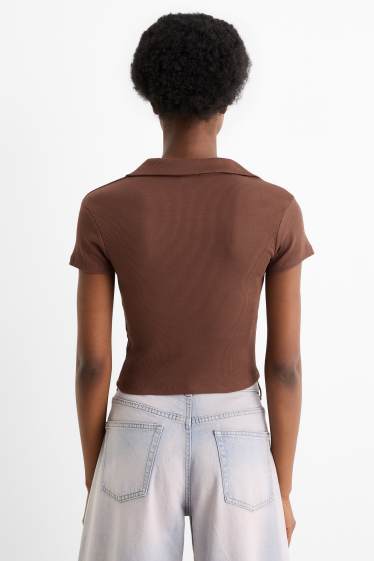 Femmes - Polo court - slim fit - côtelé - marron
