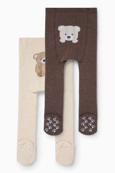Baby Mädchen - Multipack 2er - Bär - Baby-Thermo-Anti-Rutsch-Strumpfhose - hellbeige