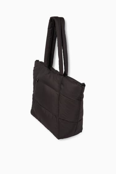 Donna - Shopper grande trapuntata con spallaccio removibile - nero