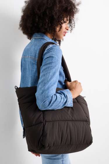 Donna - Shopper grande trapuntata con spallaccio removibile - nero