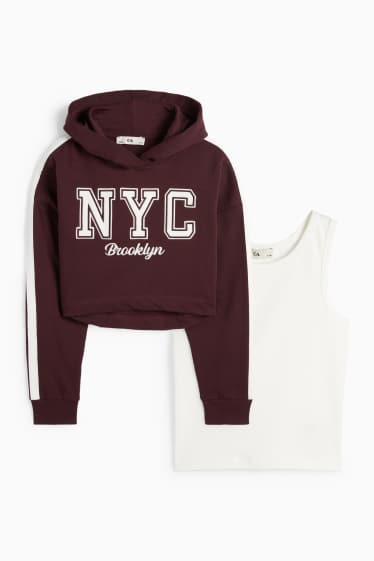 Kinder Mädchen - NYC - Set - Hoodie und Top - 2 teilig - bordeaux