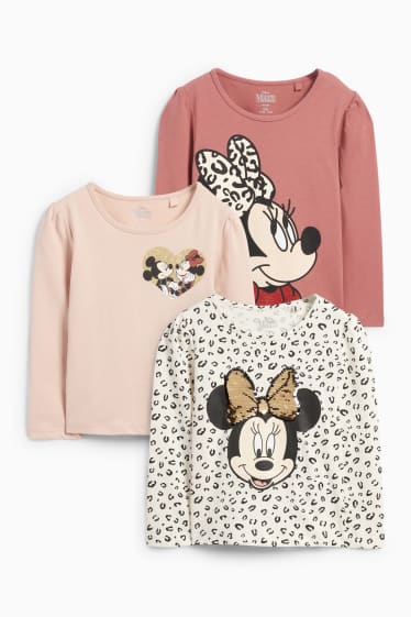 Bambine - Confezione da 3 - Minnie - maglia a maniche lunghe - effetto brillante - bianco crema