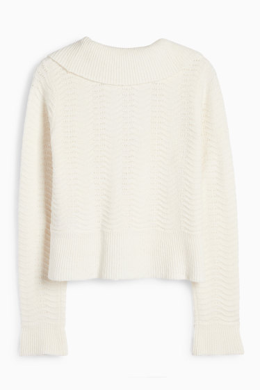 Femei - Cardigan tricotat - structurat - alb-crem