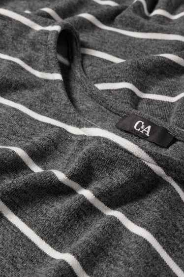 Femei - Tricou cu mânecă lungă - relaxed fit - cu dungi - gri închis / alb