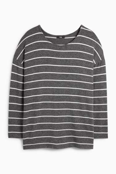 Femei - Tricou cu mânecă lungă - relaxed fit - cu dungi - gri închis / alb