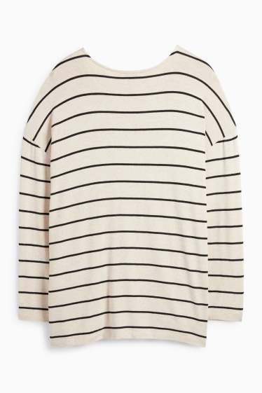 Damen - Langarmshirt - Relaxed Fit - gestreift - schwarz / beige