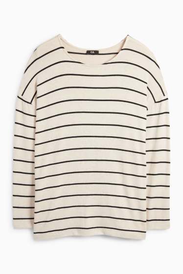 Damen - Langarmshirt - Relaxed Fit - gestreift - schwarz / beige