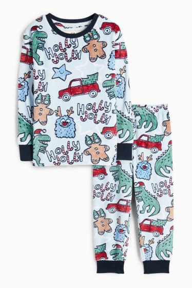 Children Boys - Dinosaur - Christmas pyjamas - 2 piece - light blue