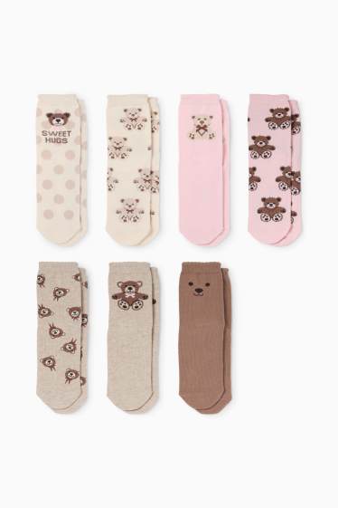 Kinder Mädchen - Multipack 7er - Teddybär - Socken mit Motiv - cremeweiss