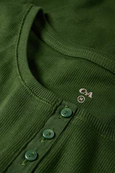 Femei - Tricou henley basic - slim fit - reiat - verde închis