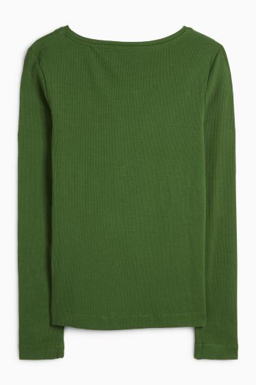 Femei - Tricou henley basic - slim fit - reiat - verde închis