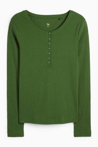 Femei - Tricou henley basic - slim fit - reiat - verde închis