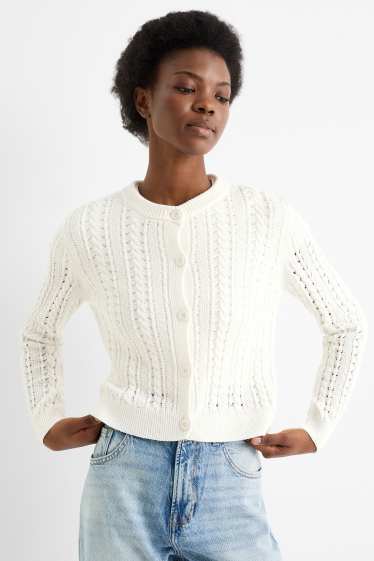 Femmes - Gilet en maille - motif tressé - blanc