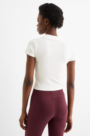 Femmes - Polo court - slim fit - finition côtelée - blanc