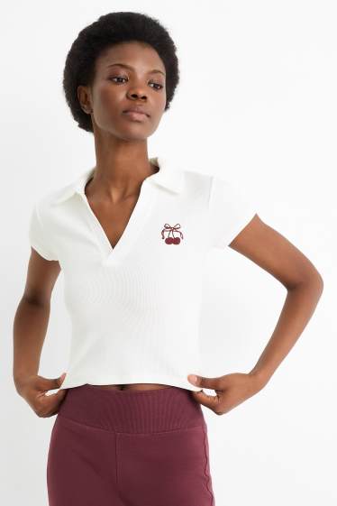 Femmes - Polo court - slim fit - finition côtelée - blanc