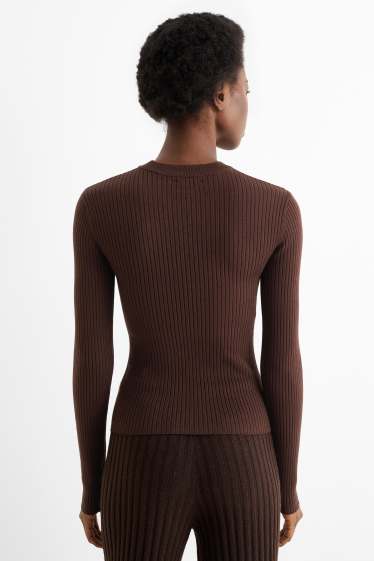 Damen - Pullover - gerippt - dunkelbraun