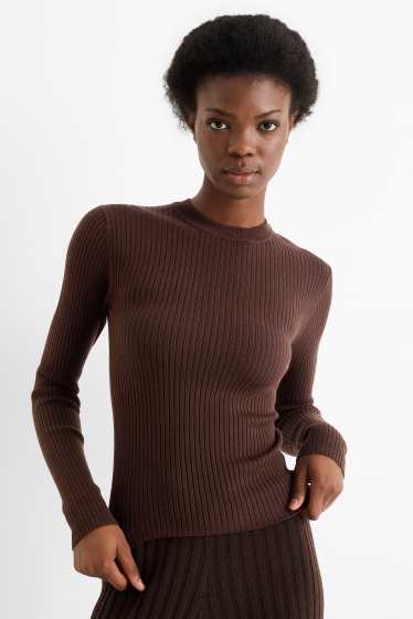 Damen - Pullover - gerippt - dunkelbraun