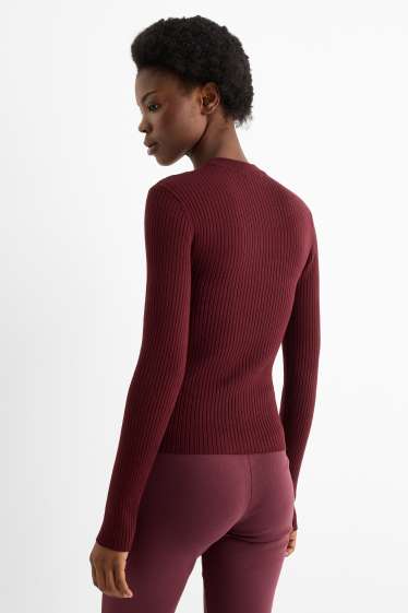 Damen - Pullover - gerippt - bordeaux