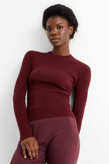 Damen - Pullover - gerippt - bordeaux
