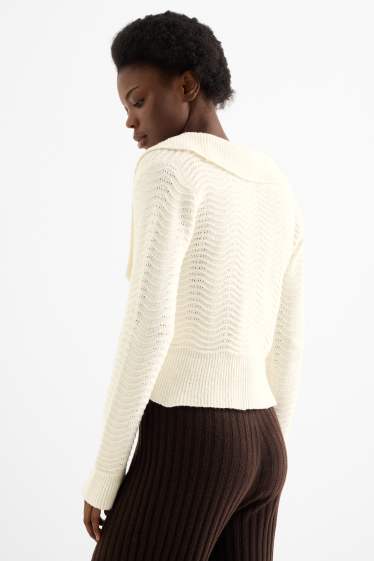 Femei - Cardigan tricotat - structurat - alb-crem