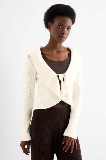 Femei - Cardigan tricotat - structurat - alb-crem