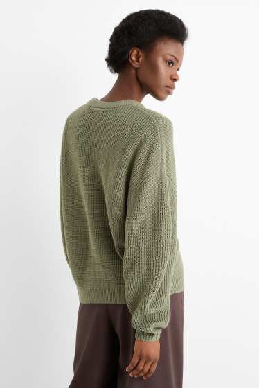Damen - Pullover - gerippt - grün