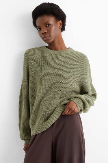 Damen - Pullover - gerippt - grün