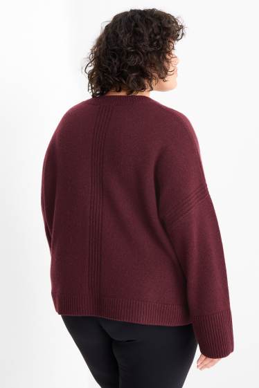 Women - Jumper with cashmere - wool blend - dark red