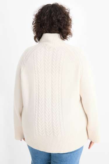 Women - Polo neck jumper with cashmere - wool blend - white