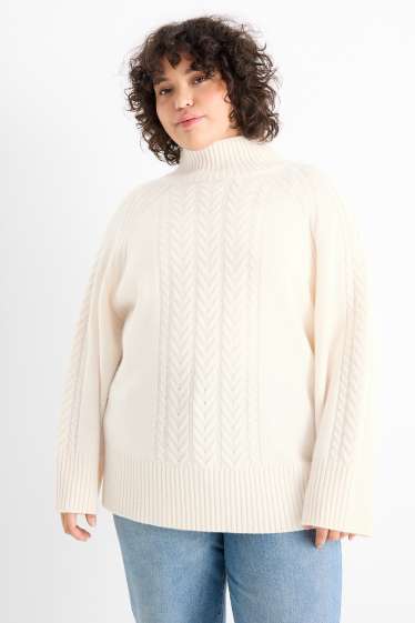 Women - Polo neck jumper with cashmere - wool blend - white