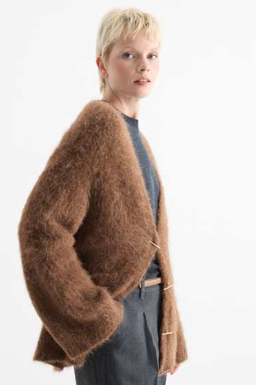 Femei - Cardigan tricotat - amestec de alpaca - maro