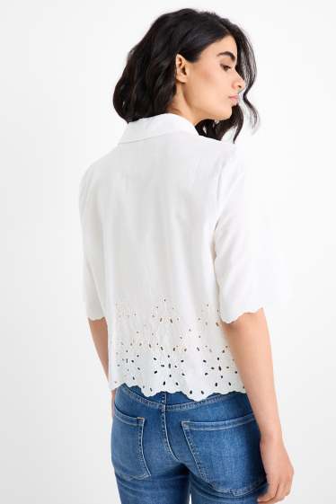 Damen - Bluse - Broderie Anglaise - weiss