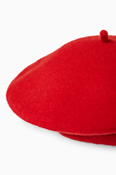 Damen - Woll-Baskenmütze - rot
